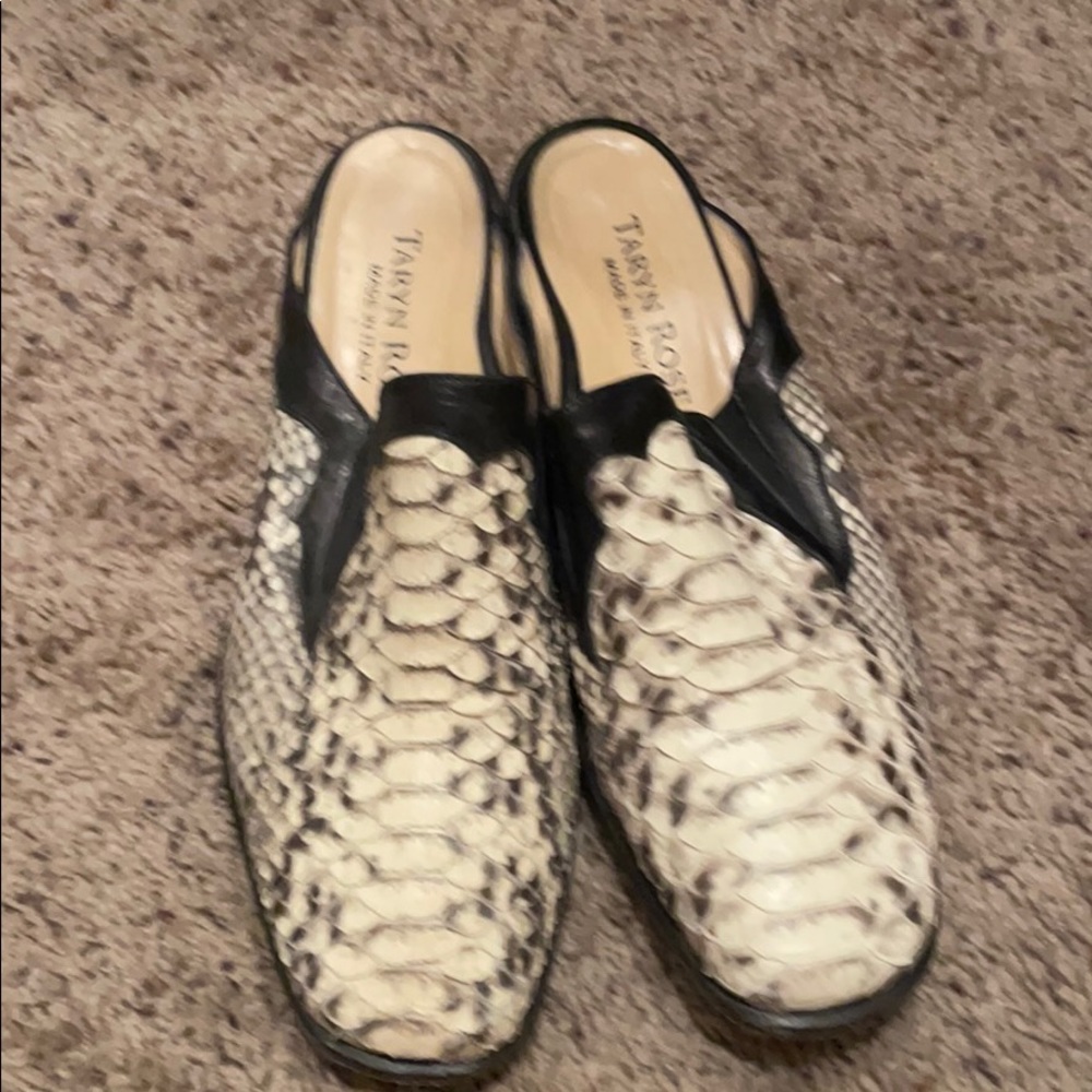 Taryn Rose snakeskin mules